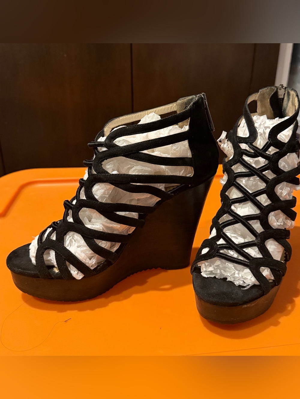 Jean Michel Cazbat RARE Caged High Heel Wedge Sandals sz 7 excellent condition